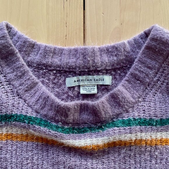 American Eagle Women's Purple Striped Boyfriend Fit Oversized Sweater size XS - Picture 3 of 6